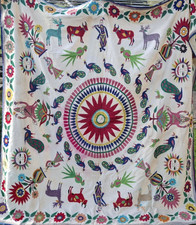 Hand Embroidered Indian Wall Hanging Canopy with Hindu Gods, Animals & Flowers