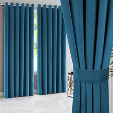 Heavy Velvet Curtains Eyelet Ring Top Ready Made Fully Lined Pair Blackout Panel
