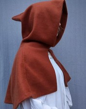 MEDIEVAL LARP HOOD capelet Cosplay brown hand crafted synthetic wool felt