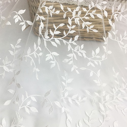 Black leaves lace fabric - black,