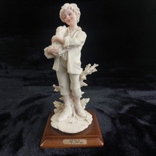 V. Belcari Figurine Boy with Dog Italy Armani Porcelain Sculpture  8" 