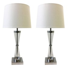 Pair of Touch Control Bedside Lights Table Lamps Modern Chrome White Shade