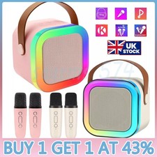 Mini Karaoke Machine Kids with 2 Microphone Portable Bluetooth Speaker with LED