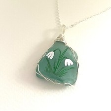 Hand painted English sea glass flower necklaces - 925 silver plated chain & wire