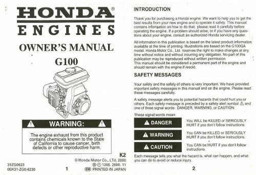 Honda g100 engine owners - honda,