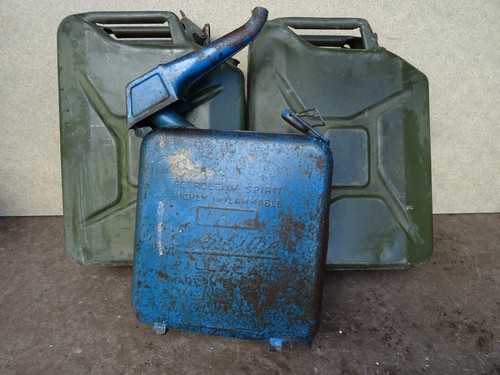 Vintage metal petrol cans - vintage,