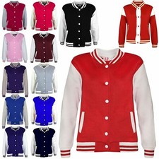 Kids Boys Girls Baseball Jacket Varsity Plain Style School Jacket Top 2-13 Years