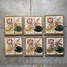 6 Vintage Ceramic Floral Tiles
