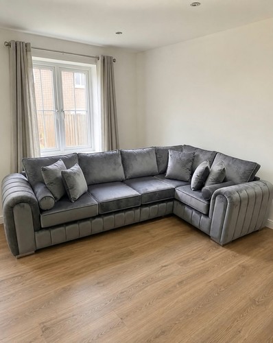Grey plush corner sofa - corner,