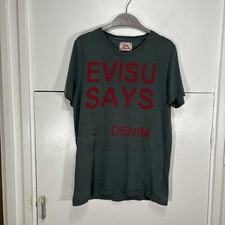 Evisu T Shirt Green Grey It’s Only For Denim Maniacs Short Sleeve Size Medium 