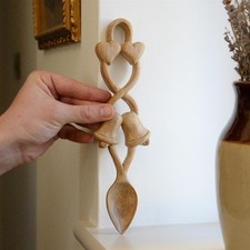 'Wedding Bells' Ornate Teak Wood Love Spoon
