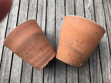 2 VINTAGE CLAY GARDEN FLOWERPOTS HANDMADE