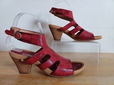 Gabor Sport Red Leather Womens Mid Heel (7cm) Sandals, Size UK 4.5 - VGC