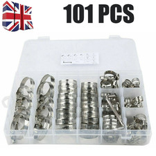 101x Assorted Stainless Steel Hose Clamp Kit With No Driver Jubilee Clips Set UK