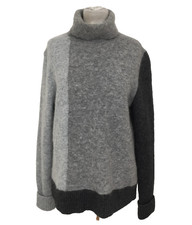 COS Women's Knit Jumper Size L Grey Mix Colourblock High Neck Pullover Used F1