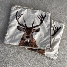 Pair Set of 2 Stag Deer Cushion Covers 18x18 Inches Christmas Home Decor Velour 