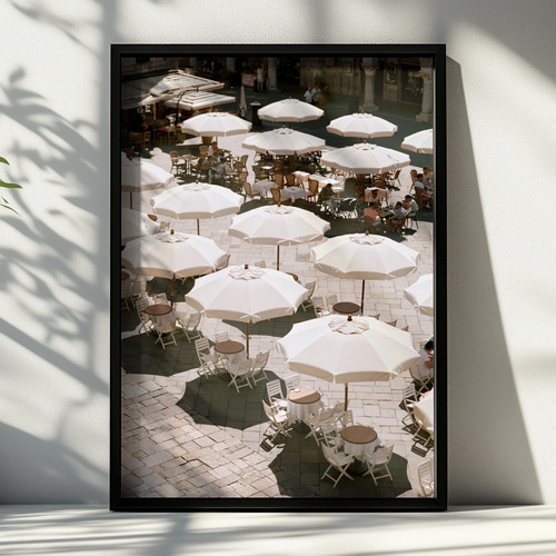 Italian piazza white umbrellas - italian,
