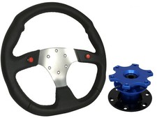 F1 CHROME Steering Wheel + Blue Quick Release boss TBL for MAZDA
