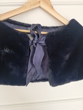 Navy Blue Fur Bow Cape by