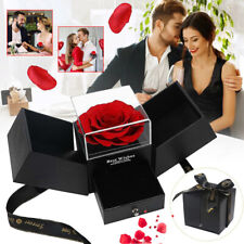 Preserved Real Rose Gift Box Women Romantic Birthday Jewelry Gift Box w/ Drawer