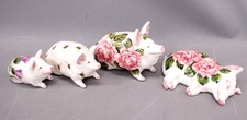 Vintage EXON WEMYSS Pottery Hand Painted Floral PIGS Set By Brian Adams - D18
