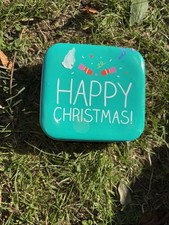 Metal Christmas Gift Box 9cm Square 2cm Deep Hinged