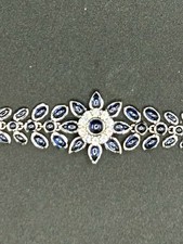 Vintage Tova Sterling  Clip Earrings And Bracelet Set Vintage Blue cabouchon