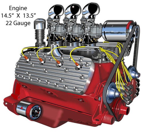 Hot rod engine red - rod, by