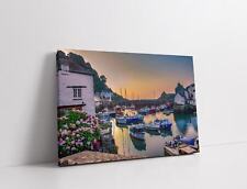 Polperro, fishing harbour at sunset, Cornwall canvas picture print landscape