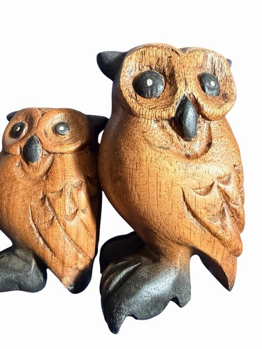 Hand carved wooden owls - hand,