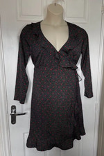 H&M Maternity Wrap Dress - Black with Red Hearts 12 - 14