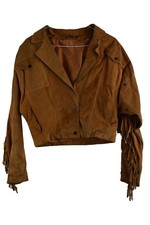 GAP Brown Tassel Leather Biker Jacket size Uk 10 Womens Vintage Casual Outdoors