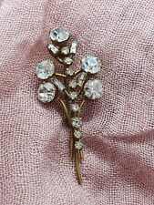 Vintage 1940s wire flower bouquet Brooch Gold Tone Clear sparkly Rhinestones Pin