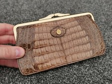 Vintage Leather Purse Crocodile Exotic, Brass Framed, Retro Mum, Wife, Gift Idea