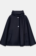 Zara Navy Wool Coat with Scarf