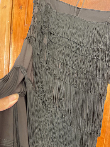 Roman black fringe mesh - mesh, yoke