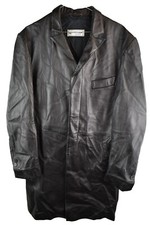 City Look Mens Black Leather Mac Trench Collared Blazer Jacket Size 40'