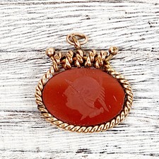 ANTIQUE CARNELAIN INTAGLIO GOLD FILLED PENDANT WATCH FOB BEAUTIUL CARVING