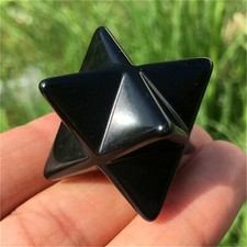 Natural Obsidian Merkaba Star Quartz Crystal Carved Pendant Reiki Healing