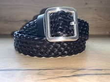 Black Plaited Braided Real Leather Belt Chrome  Buckle 38mm GA2