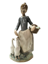 Vintage Lladro Nao Figurine Girl Feeding Goose