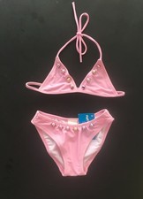 PATE DE SABLE FRENCH BIKINI SWIMWEAR 8 YR GIR PINK SILVER BUTTON TRIM NWT