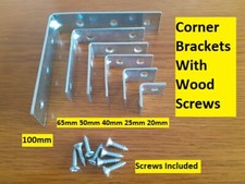 ANGLE BRACKETS Corner Braces - L Shape - 90 Degree - WITH SCREWS - ALL SIZES.