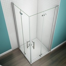 Frameless Bi fold Pivot Hinge Walk In Shower Enclosure Double Glass Door H 185cm