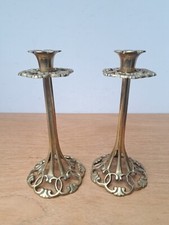 Pair Vintage Antique Art Nouveau Solid Brass Candlesticks Candle Holders 24cm