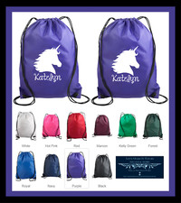 UNICORN HEAD SILHOUETTE DRAWSTRING BACKPACK SPORTS GYM BAG PERSONALIZED W/ NAME