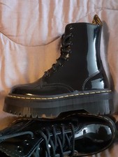 BNWOB Genuine! DR. MARTENS 'Jadon' Black Patent 16 Eyelet Platform Boots UK4