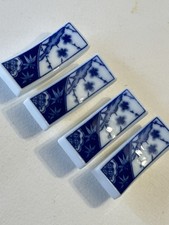 VTG Porcelain Chopsticks Holders Blue And White Set Of 4 Sakura ornament Japan