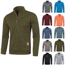 Mens Blouse Winter Warm Pullover Long Sleeve Sweater High Neck Jumper Half Zip