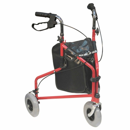 Red three wheeled steel walker - red,